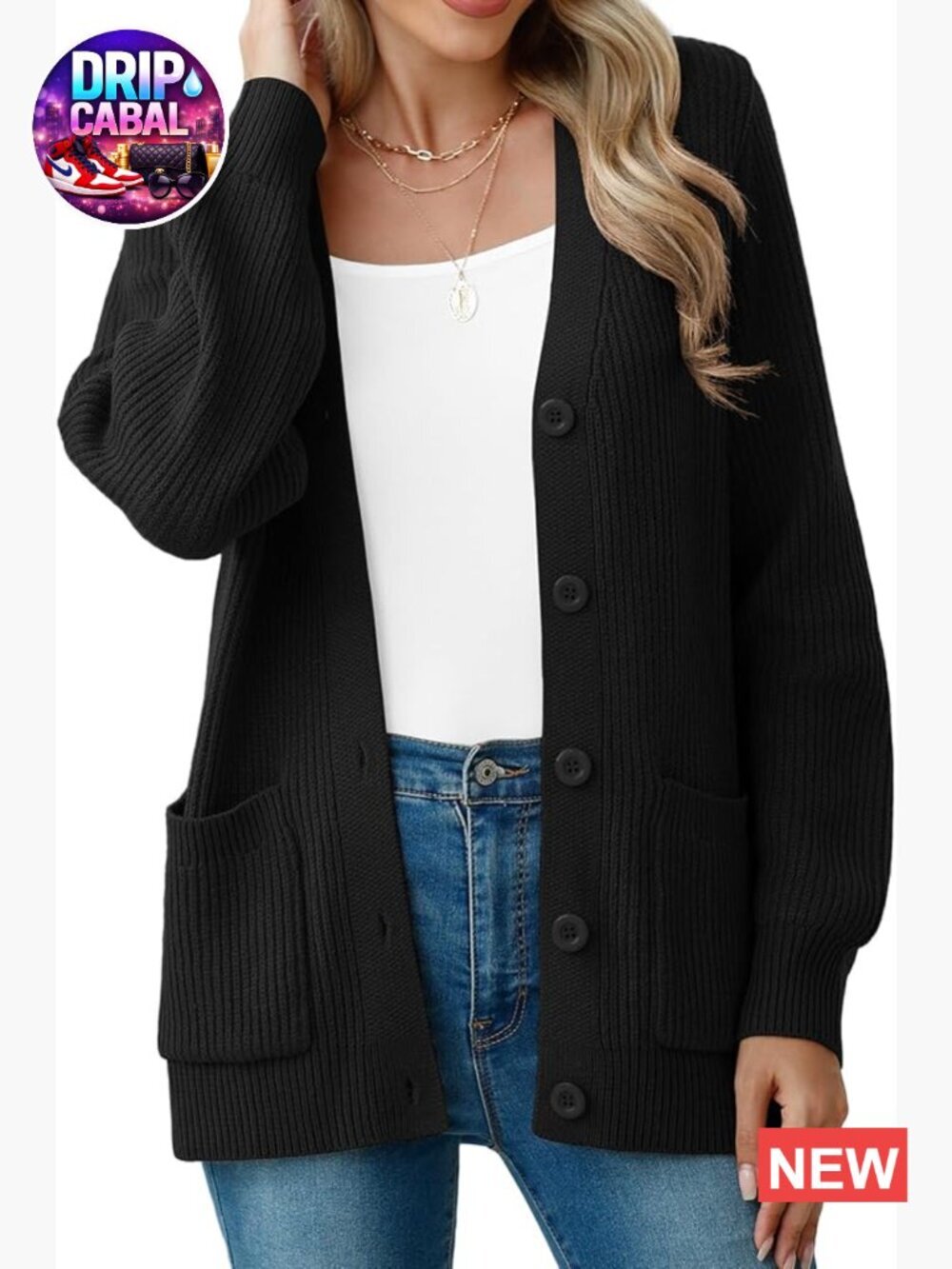 Women Chunky Knit Cardigan Sweater Long Sleeve V Neck Button Up with Pockets